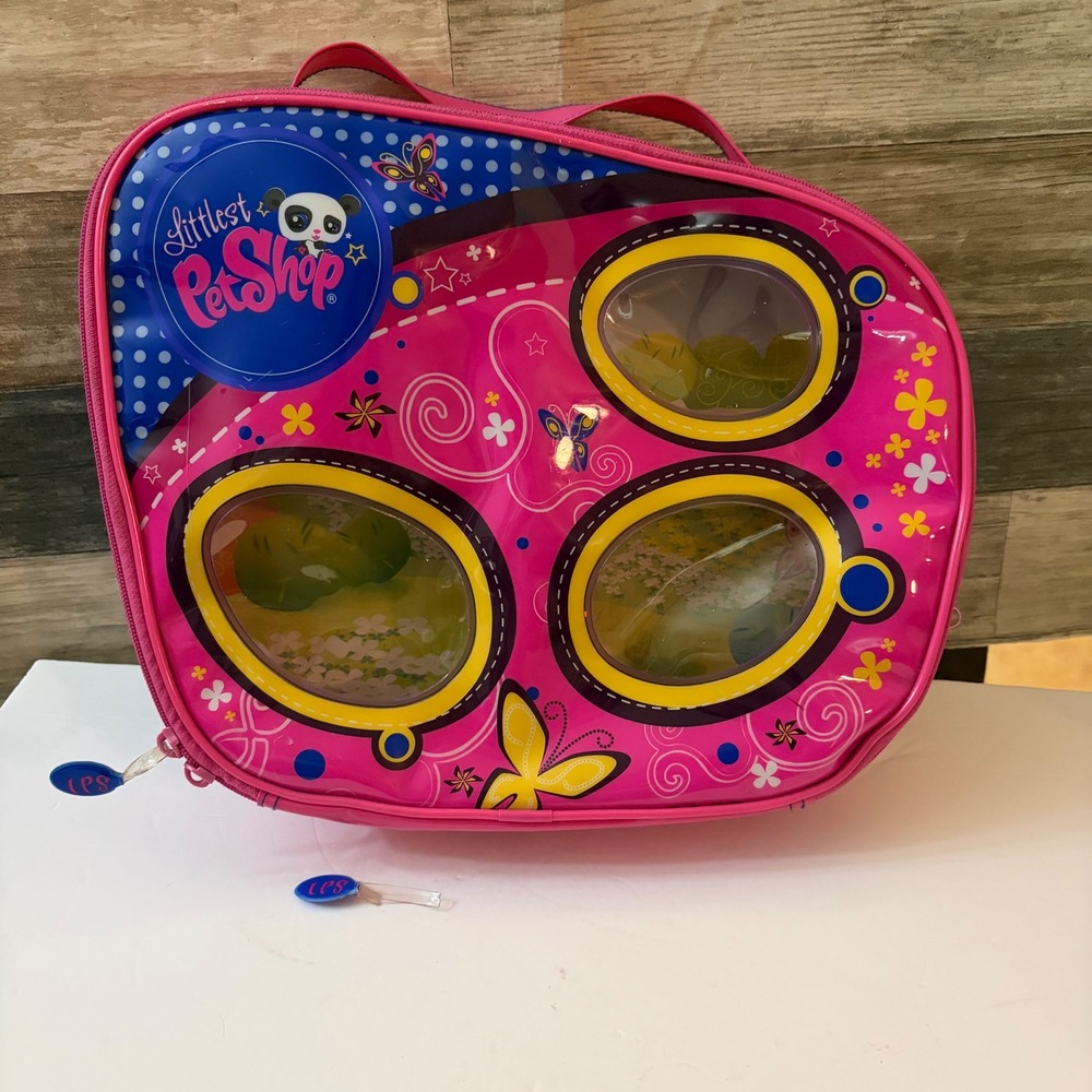 VTG Littlest Pet Shop Pink Carrying Case Storage Bag with Windows and Dividers